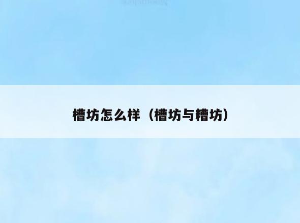 槽坊怎么样(槽坊与糟坊)