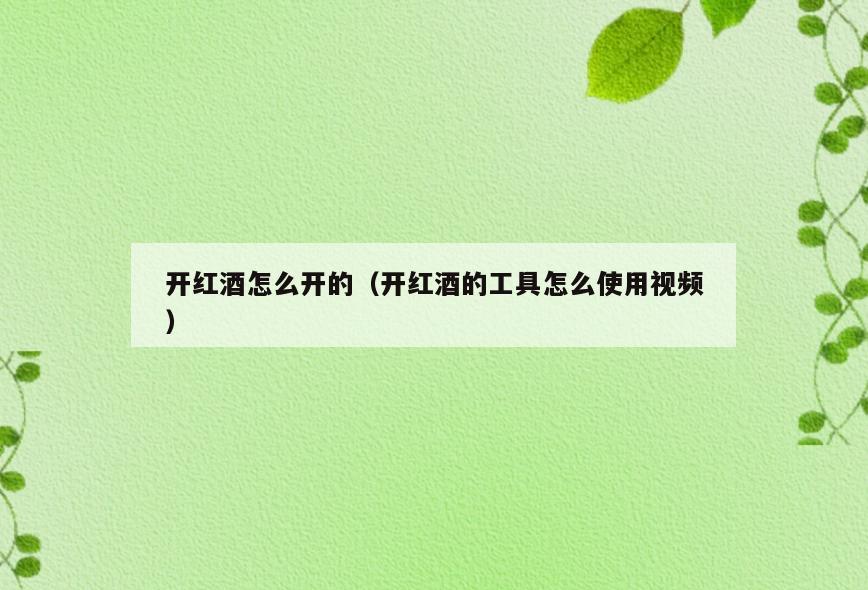 开红酒怎么开的(开红酒的工具怎么使用视频)