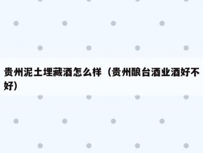 贵州泥土埋藏酒怎么样（贵州酿台酒业酒好不好）