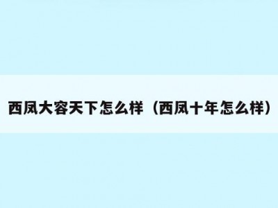 西凤大容天下怎么样（西凤十年怎么样）